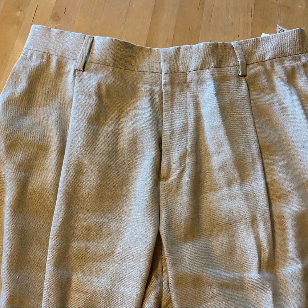 Zara men’s double pleated tan linen baggy pants size 32 actual 34 x 31 EUC